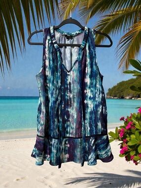 Mossimo Blue/Green/Purple Watercolour Tie Dye Print Sleeveless Tunic Tank Top